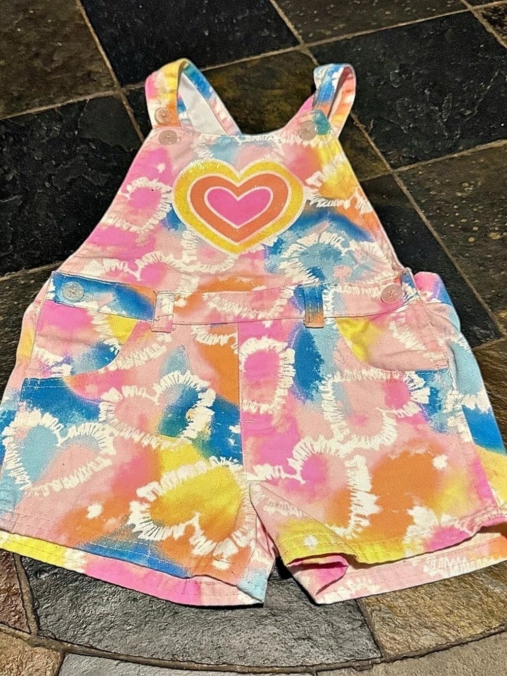Kidgets Tie Dye Heart Overall Shorts Pink & Blue Girls 3T